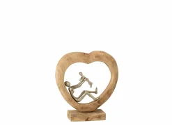 Figuur Ouder met kind H30cm - mango massief & aluminium - naturel & zilver