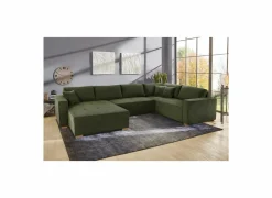 Hoeksalon Brixen 379x227cm - ribfluweel - groen met bedfunctie