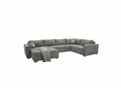 Hoeksalon Brixen 379x227cm - stof - lichtgrijs met bedfunctie