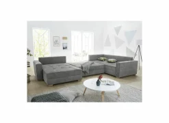 Hoeksalon Brixen 379x227cm - stof - lichtgrijs met bedfunctie