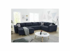 Hoeksalon Brixen 379x227cm - stof - blauw met bedfunctie
