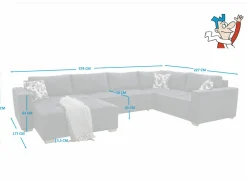 Hoeksalon Brixen 379x227cm - stof - blauw met bedfunctie