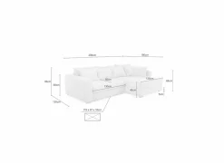 Hoeksalon Kampen 288x186cm - stof - lichtgrijs met bedfunctie & opbergruimte