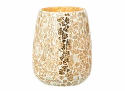 Kaarsenhouder Gekraakt Ø12,5x16cm - glas - goudkleurig