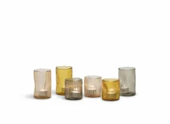 Kaarsenhouder organisch geribbeld Ø8x8,5cm - glas - amber