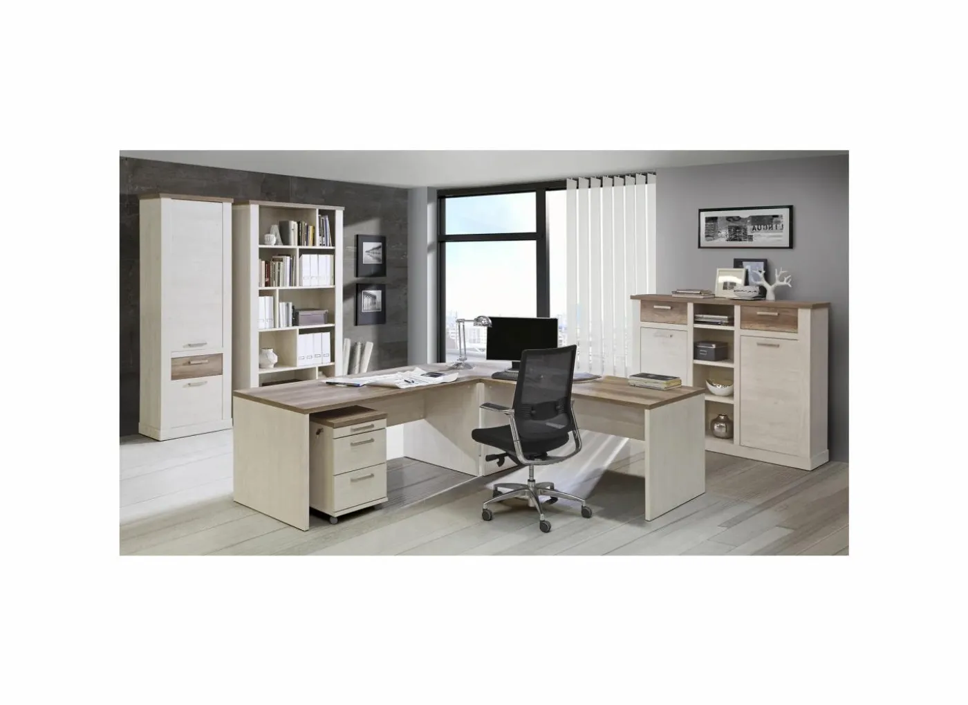Kantoor Duro 7-delig - decor - pine white & antique oak
