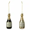 Kerst Ornament Champagne 5x5x13,5cm - glas - goud & zwart