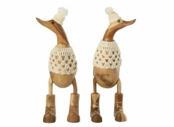 Kerstdecoratie Eend Crochet 2 stks 11x10x28cm - albasiahout - naturel & wit