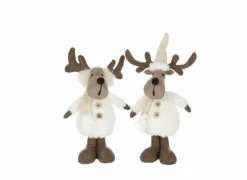 Kerstdecoratie Rendier 11x14x37cm - stof - bruin & wit