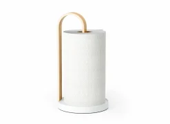 Keukenrolhouder Bellewood 17,1x17,1x32,3cm - metaal & hout - wit & naturel