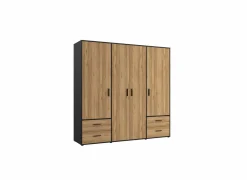 Kleerkast Mokkaro 206cm - decor - zwart & kastanje eik