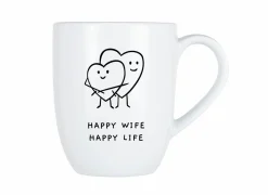 Mok Cosy Happy wife, happy life 53cl - porselein - wit