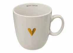 Mok Floral Hart 30cl - stoneware - wit & goud