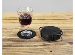 Onderzetters voor glazen Folze Ø10cm - vilt - zwart - set van 9