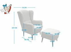 Oorfauteuil en poef Canto 76x80x107cm - stof - natuur