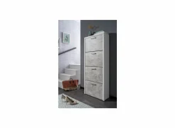 Schoenenkast Fulda 60x25x152cm - melamine - beton & wit