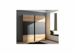 Schuifdeurkast Dalate 200cm - decor - kastanje eik & mat zwart