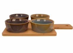Serveerplank met 4 kommen 31x21,5cm - keramiek - multicolor