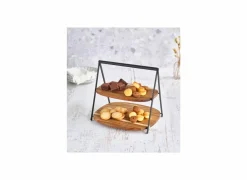 Serveertoren 2 niveaus 28,5x25,5cm - acacia massief - zwart & bruin