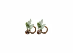 Servetring Sneeuw Ø10cm - kunststof - groen & bruin - set van 2