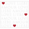 Serviette Love Letters 33x33cm - papier - wit/rood 20 stuks