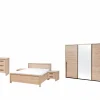 Slaapkamer met bed 140x200cm - kleerkast 253cm - commode 110cm en nachtkastjes