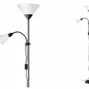 Staande lamp met leeslamp Spari H180cm E27 & E14 - aluminium & kunststof - zwart & wit glas