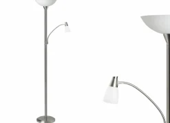 Staande lamp met leeslamp Lucy LED H180cm E27 & E14 - metaal & glas - mat chroom