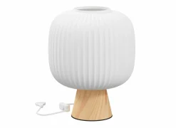 Tafellamp Travis Ø20xH25cm - glas & dennenhout - wit & naturel