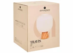 Tafellamp Travis Ø20xH25cm - glas & dennenhout - wit & naturel