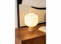 Tafellamp Travis Ø20xH25cm - glas & dennenhout - wit & naturel