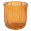 Theelichthouder Ribs Ø9x9cm - glas - amber