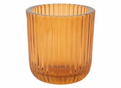 Theelichthouder Ribs Ø9x9cm - glas - amber