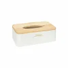 Tissuebox Lea 25x13,3x8,6cm - polystone & rubberhout - wit