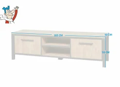 Tv-meubel 183cm - decor - oranje teakhout & mat zwart