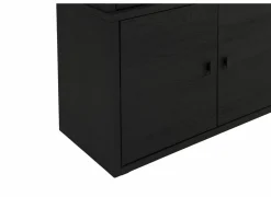 Vitrinekast Mauri 116,5cm - eik massief - zwart met verlichting