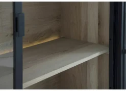 Vitrinekast Mauri 116,5cm - eik massief - zwart met verlichting