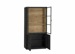 Vitrinekast Mauri 116,5cm - eik massief - zwart met verlichting