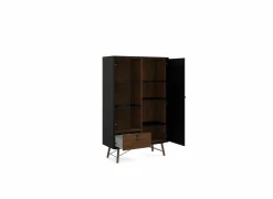 Vitrinekast Ry 102cm - decor - mat zwart & okkernoot