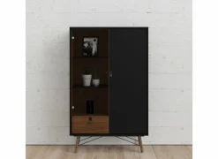 Vitrinekast Ry 102cm - decor - mat zwart & okkernoot