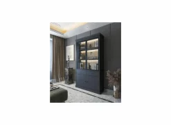 Vitrinekast Valencia 124cm - melamine - zwarte eik