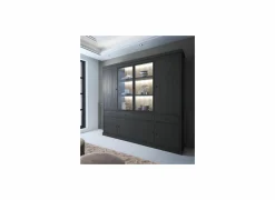 Vitrinekast Valencia 240cm - melamine - zwarte eik