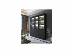 Vitrinekast Valencia 182cm - melamine - zwarte eik