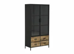 Vitrinekast Valeria 95cm - mango massief - naturel & zwart