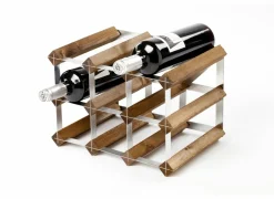 Wijnrek 32x23x23cm - metaal & hout massief - donkere eik