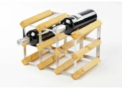 Wijnrek 32x23x23cm - metaal & hout massief - lichte eik