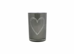Windlicht Heart H18cm - glas - grijs