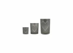 Windlicht Heart H18cm - glas - grijs