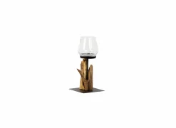 Windlicht Raisa H30cm - hout massief & glas - naturel